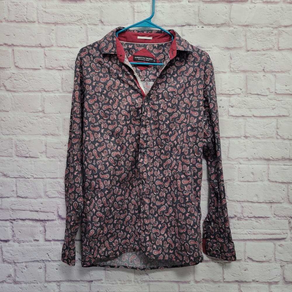 American Breed Paisley Button Shirt Men M Slim Fit Y2K Indie Grunge Smart Casual